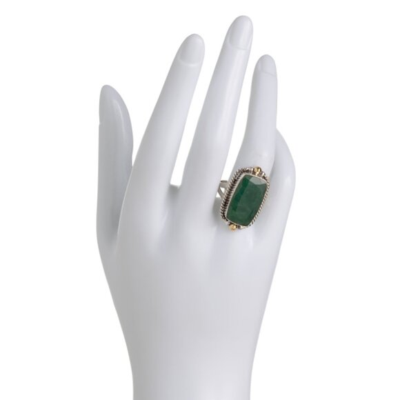 SHIVAM  India Sterling Silver Oblong Emerald Beryl Ring - Picture 2 of 2